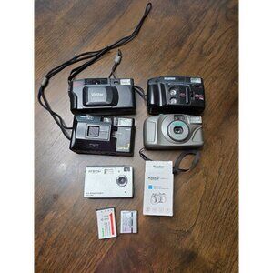Lot Of 4 Vintage Film & Digital Cameras W/ Accessories